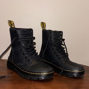 Dr. Martens Black Moto Boots with Yellow Accents
